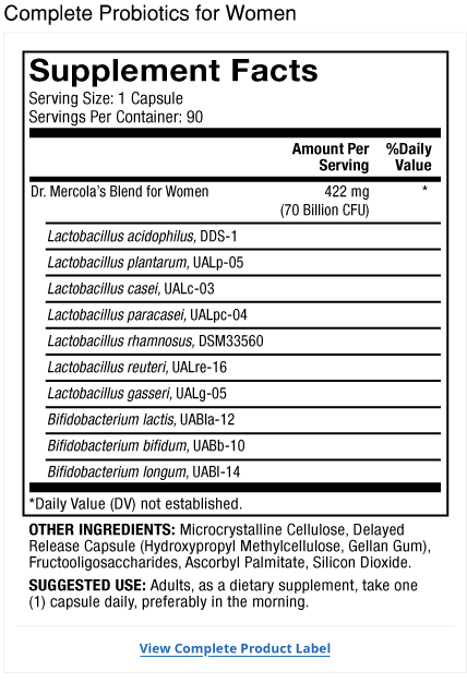 Dr.Mercola complete probiotic woman ingredience
